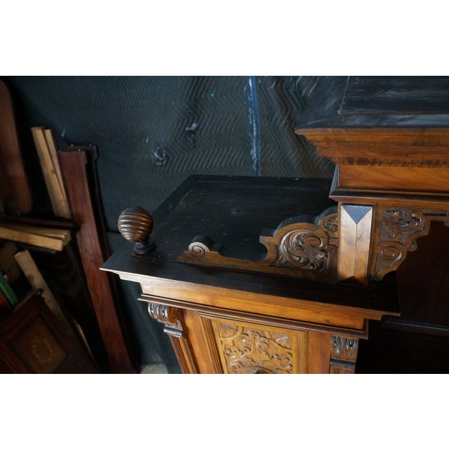 Antique 19th C. French Renaissance Revival Carved Walnut Buffet Hutch Cupboard For Sale - Image 13 of 18