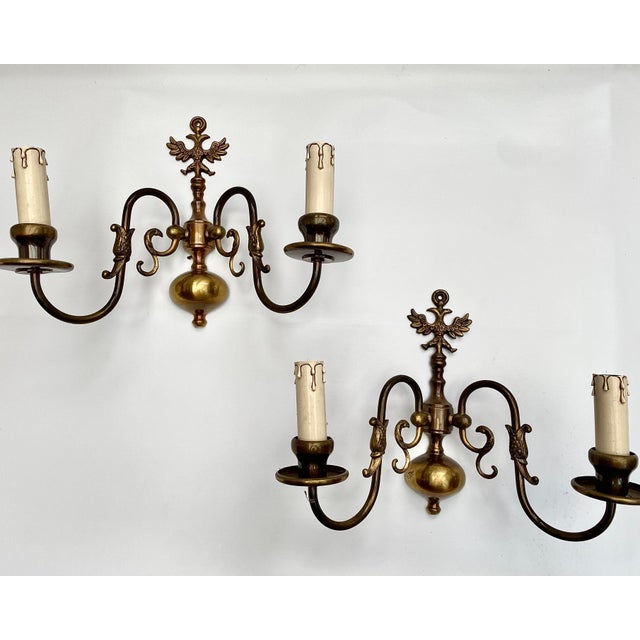 Metal Vintage Brass Double-Headed Eagle Sconces, 1970s, Set of 2 For Sale - Image 7 of 7
