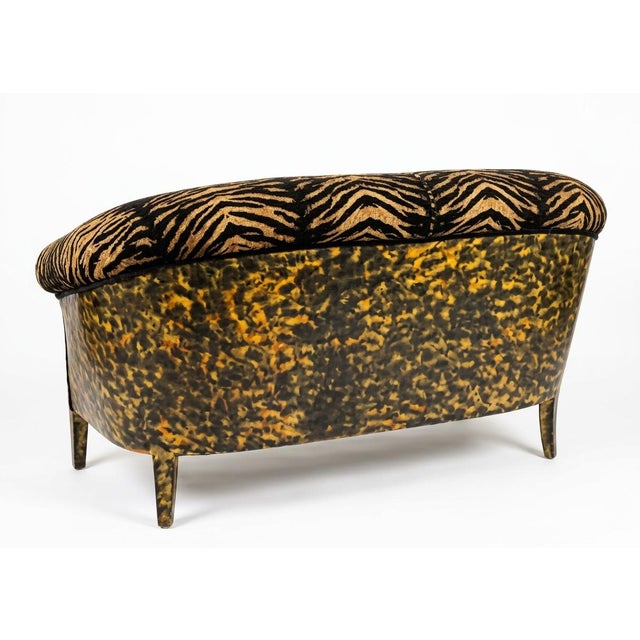 Baroque Late 20th Century Colombostile Italian Neo-Baroque Tiger Print & Gold Leaf Settee Sofa For Sale - Image 3 of 4