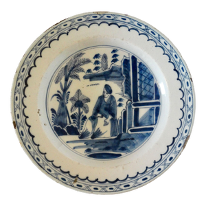 18th-Century English Figural Chinoiserie Charger Hand Painted
