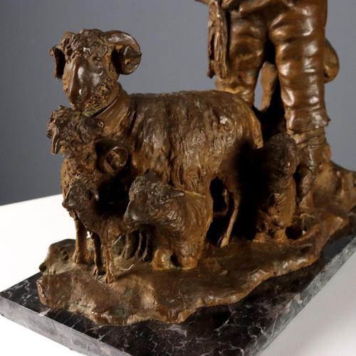 Shepherd with Herds Bronze Sculpture by G. Morlaiter For Sale - Image 5 of 11