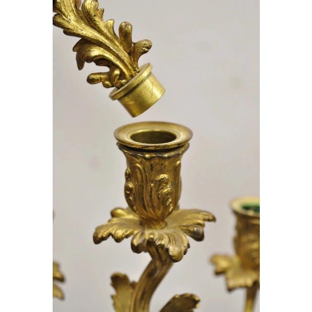 Antique French Louis XV Rococo Style Gold Gilt Bronze Candelabras - A Pair For Sale In Philadelphia - Image 6 of 12