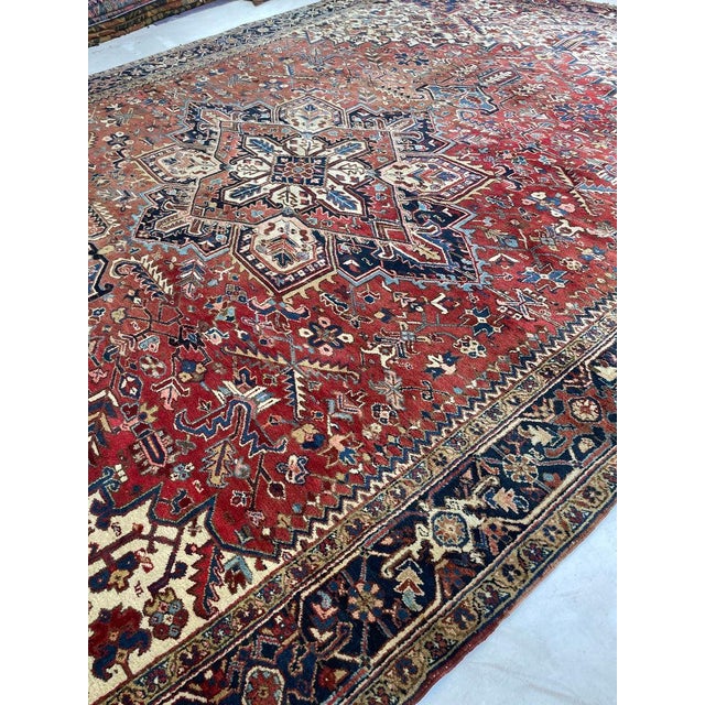 TWO-TONED PALACE Size Vintage Northwest Tribal Heriz Sun-Kissed with Reds Rug 12 x 17.7 For Sale - Image 13 of 18