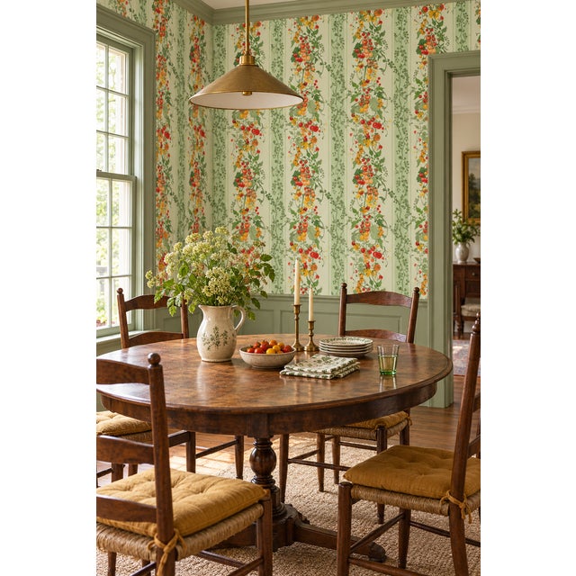 Not Yet Made - Made To Order Tomato Vine Stripe Grasscloth Wallpaper by House Party | Garden Green | 6 Yards For Sale - Image 5 of 15