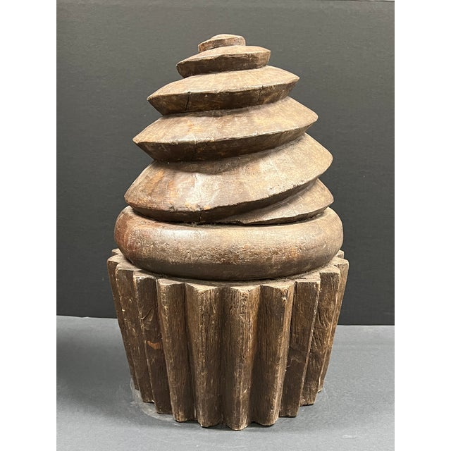 ITEM NAME: Late 20th Century Carved Solid Wood Large Cup Cake Sculpture ORIGIN: Philippines AGES: Late 20th Century...