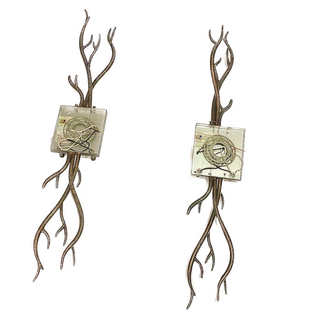 Bronze Global Views Cast Metal "Twig" Branch Wall Sconces - A Pair For Sale - Image 8 of 8