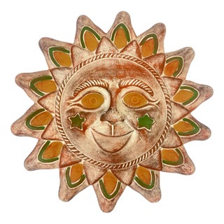 Vintage Ceramic Wall Sun Face Sculpture, 20th Century For Sale
