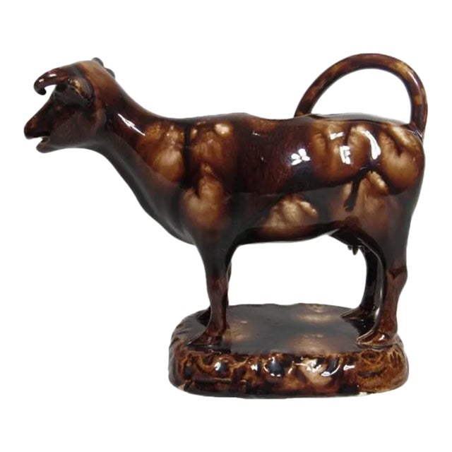 Brown Glazed English Staffordshire Cow Creamer For Sale