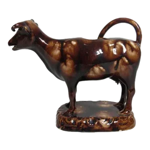Brown Glazed English Staffordshire Cow Creamer