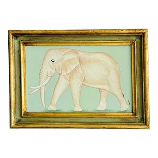 Original Hand-Painted Elephant Painting in a Vintage Italian Frame For Sale