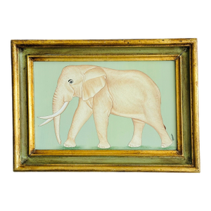 Original Hand-Painted Elephant Painting in a Vintage Italian Frame