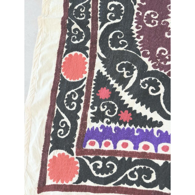 Decorative Pastel Pink Suzani Tablecloth 3'9'' X 4'1'' For Sale - Image 4 of 8