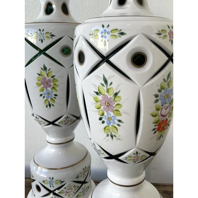 Mid 20th Century Vintage Cut Colored Glass Lamps - A Pair For Sale - Image 5 of 12