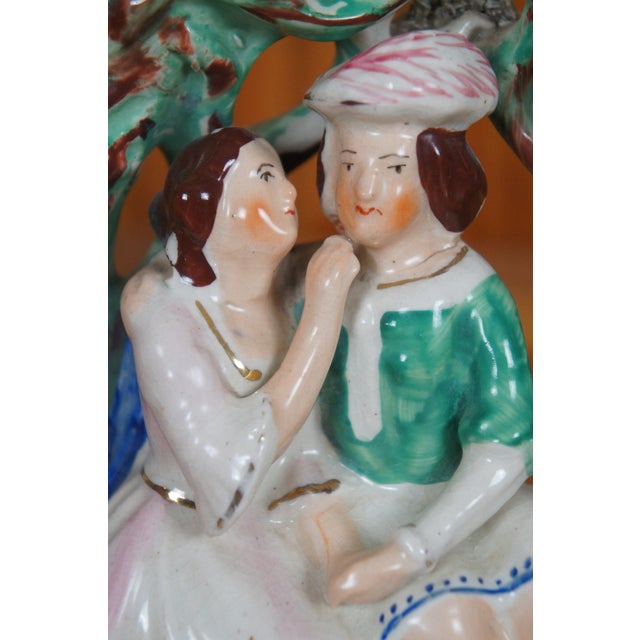 Green Antique Staffordshire Romeo & Juliet Lovers in the Garden Figurine For Sale - Image 8 of 11
