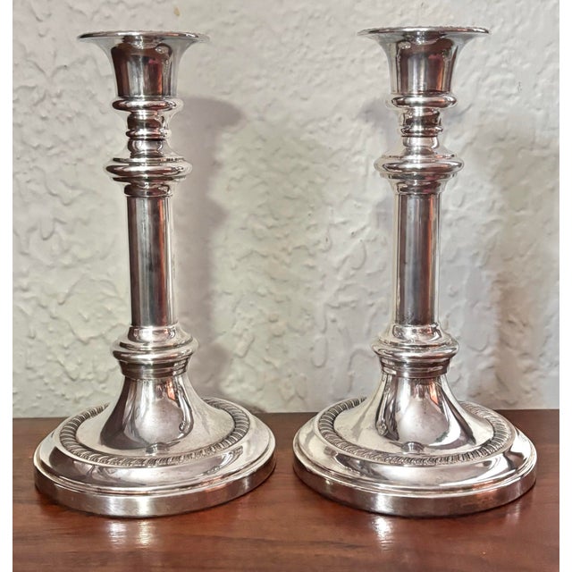 Late 20th Century Italian Silver Plate Candlestick Holders, a Pair For Sale - Image 6 of 6