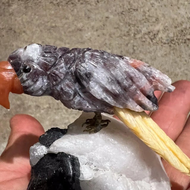 1980s Rock Art Bird Sculpture Colored Quartz Stone For Sale - Image 9 of 13