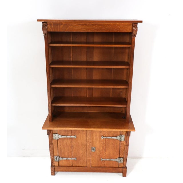 Arts & Crafts Two-Piece Bookcase in Oak by Alexander J. Kropholler, 1890s For Sale - Image 6 of 18