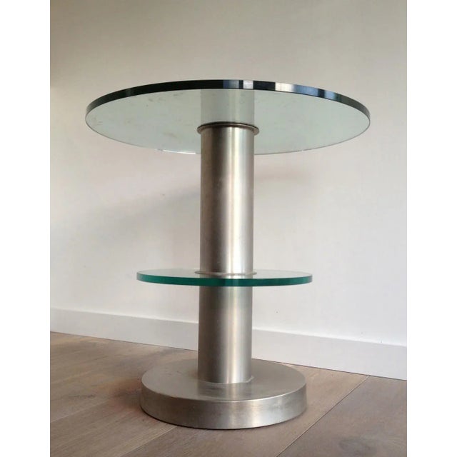 Very Nice Brushed Metal and Glass Round Occasionable Table, circa 1960 For Sale - Image 4 of 6