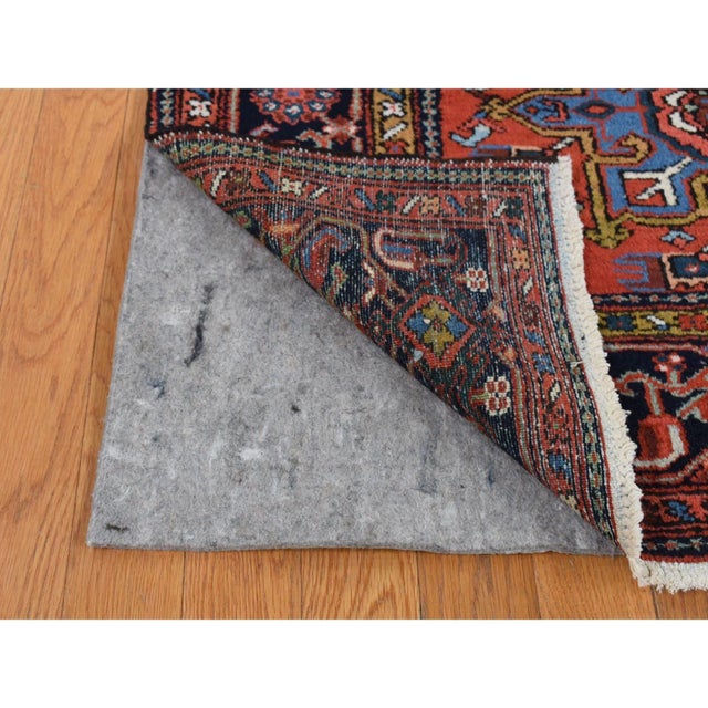Red 1930 Red Antique Persian Karajeh Geometric Medallions Hand Knotted Pure Wool Rug For Sale - Image 8 of 12
