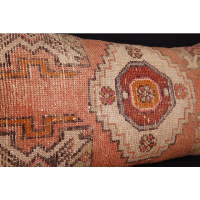 Peach Handwoven Turkish Rug Pillow – Soft Tribal Motifs in Neutral Tones Pillow Case -16'' X 32'' For Sale - Image 8 of 13