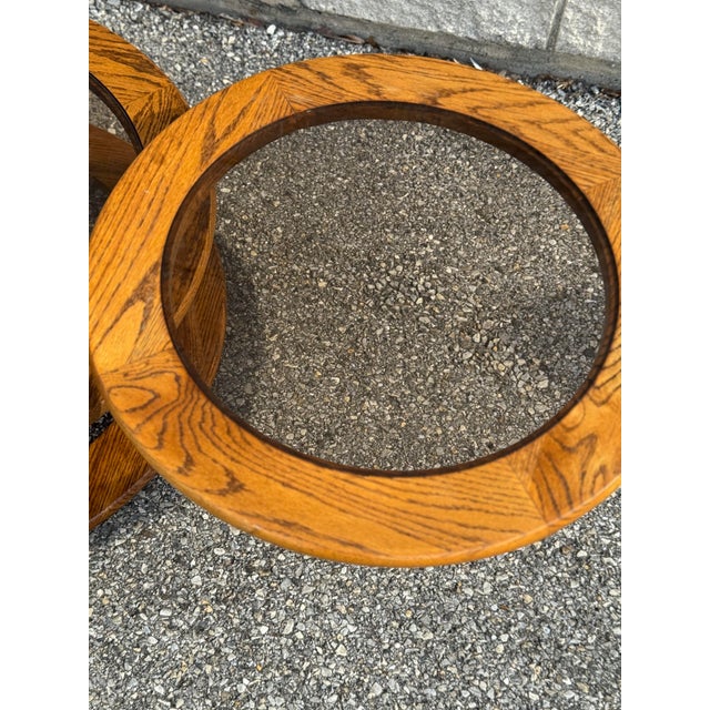 Wood 1970s Oak and Smoked Glass Tiered Swivel Coffee Table With Expanding Tops For Sale - Image 7 of 12