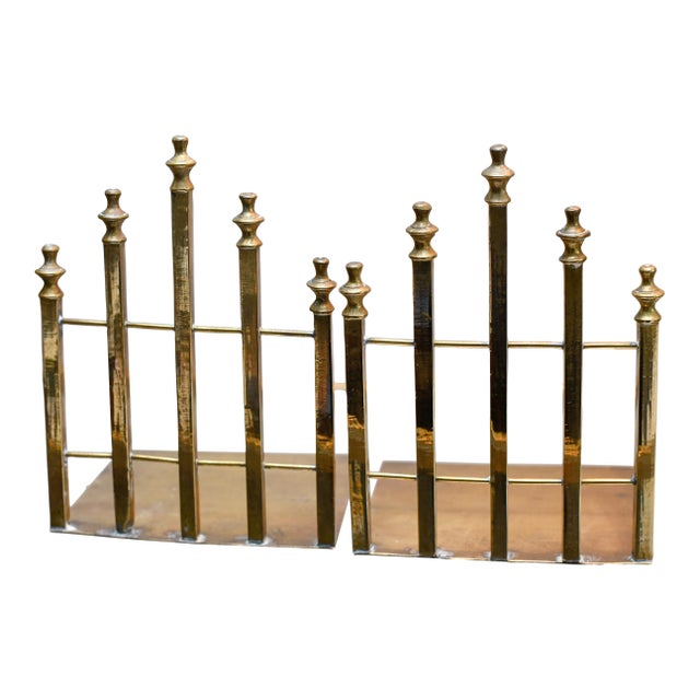 1920s Pair of Brass Art Deco Bookends Gated For Sale