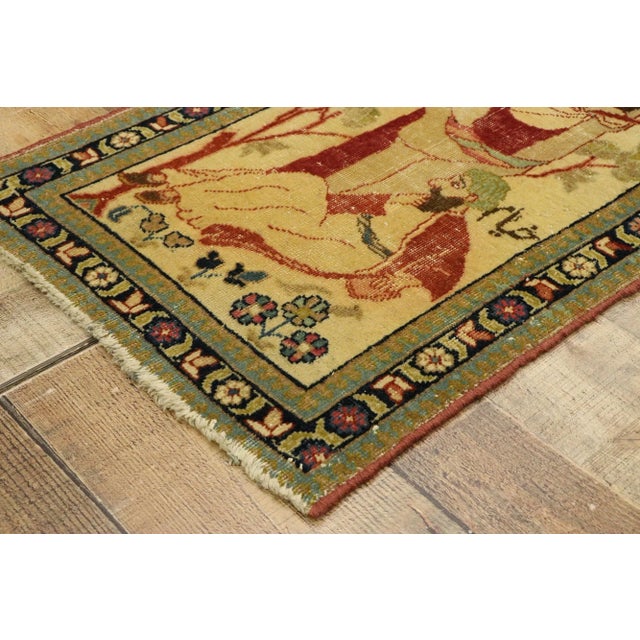 Antique Persian Tabriz Pictorial Rug - 01'08 X 02'06 For Sale In Dallas - Image 6 of 9