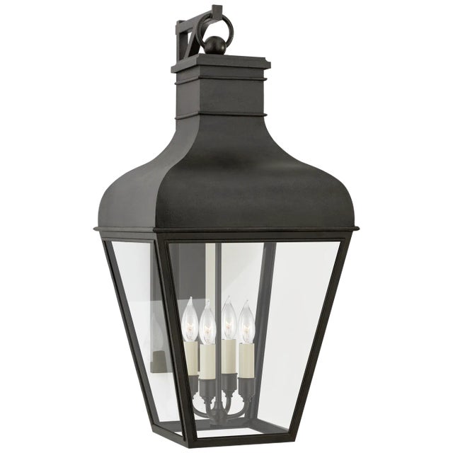 Chapman & Myers for Visual Comfort Signature Fremont Large Bracketed Wall Lantern in French Rust with Clear Glass For Sale