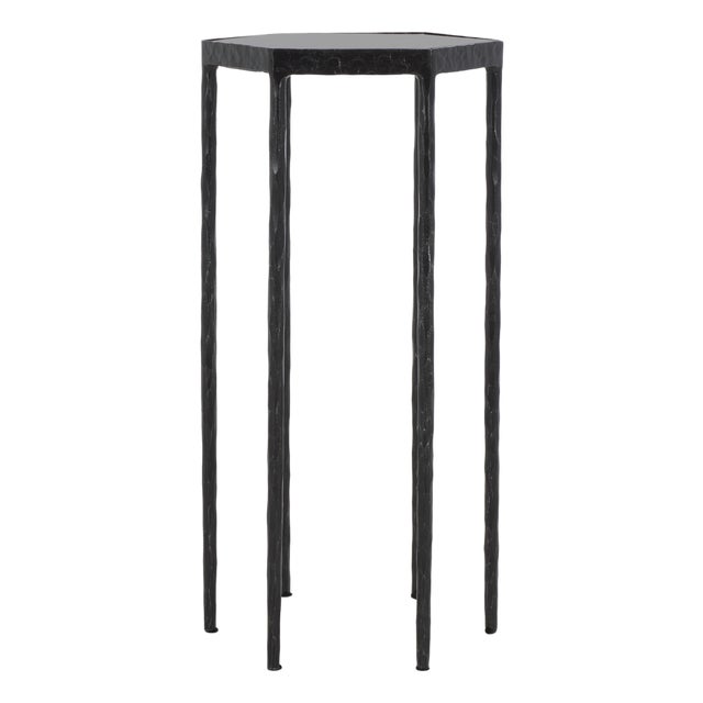 Galvin Marble Top Drink Table in Black with Black Marble Top For Sale