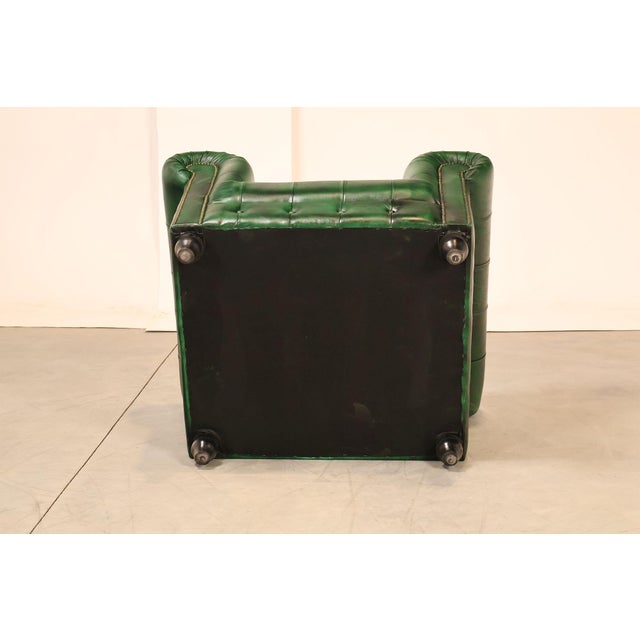 Chesterfield Style Pair of Green Leather Club Chairs For Sale - Image 16 of 16