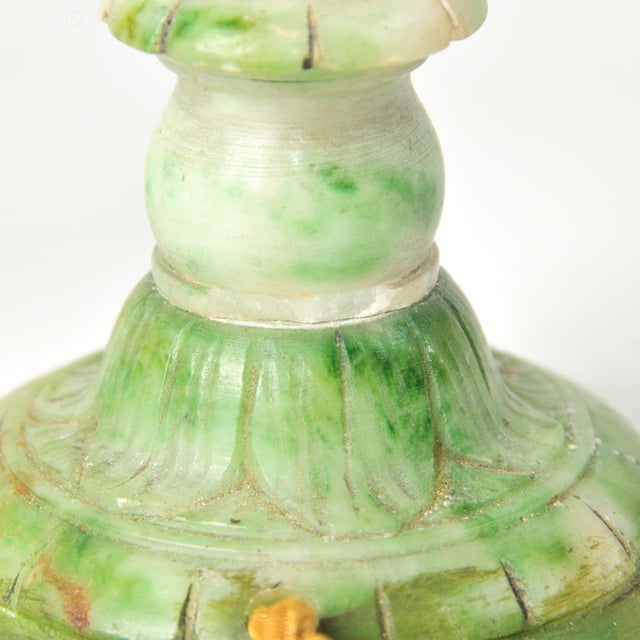 1930s Pair of 1930's Carved Alabaster | Marble | Stone Lamps With Green For Sale - Image 5 of 17