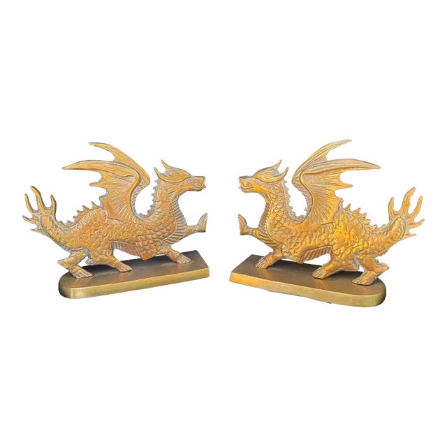 Pair of Vintage Brass Dragon Chinoiserie Bookends For Sale