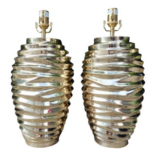 Vaughan "Bologna" Unlaquered Brass Table Lamps restored - a Pair For Sale