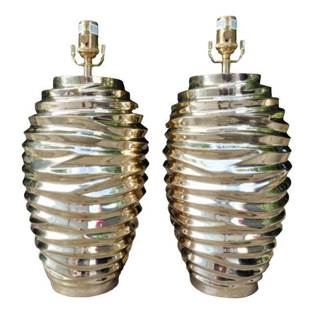 Vaughan "Bologna" Unlaquered Brass Table Lamps restored - a Pair For Sale