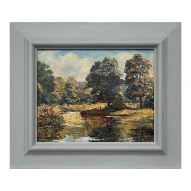 Figures in a Forest by a River Bank in Northern Ireland by 20th Century Artist 1980 Circa For Sale