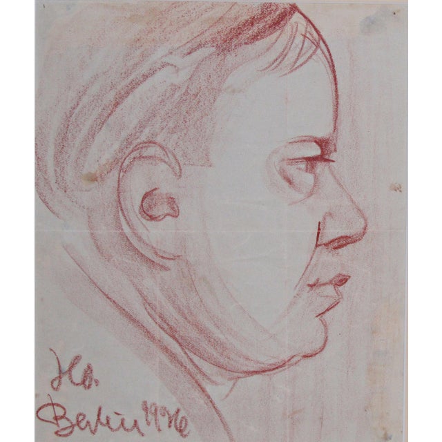 1926 Berlin Red-Chalk Portrait, Signed “Kb” — Framed & Matted For Sale - Image 4 of 7