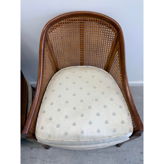 Pair of Vintage Baker Furniture Walnut & Cane Barrel Lounge Chairs For Sale - Image 12 of 17
