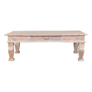 Vintage Whitewashed Teak Coffee Table with Single Drawer For Sale