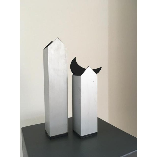Italian Postmodern Abstract Aluminium Twin Sculptures with Moon, 1970, Set of 2 For Sale - Image 10 of 18