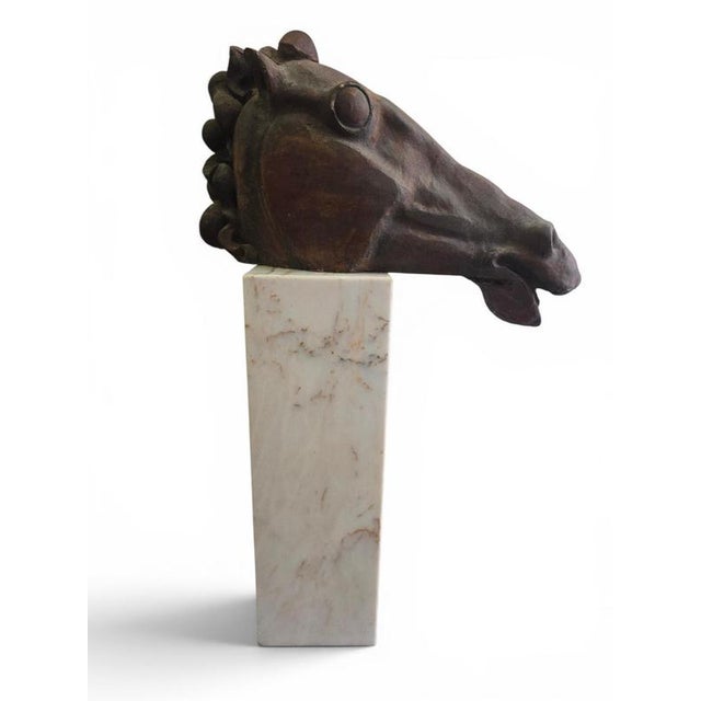 Gold Alfredo Lanz, Classical Greek Head on Marble Base, 1970, Terracotta For Sale - Image 8 of 11