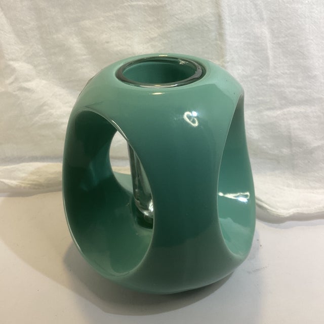 Modern 1980s Turquoise Ceramic Vial Bud Vase For Sale - Image 3 of 10