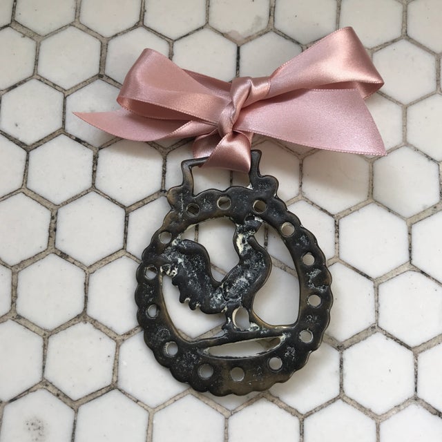 1900 - 1909 Antique English Horse Brass Christmas Ornament Rooster Cock For Sale - Image 5 of 7