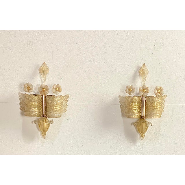Vintage Italian Murano Glass Wall Lights with Gold by Barovier & Toso, 1970, Set of 2 For Sale - Image 9 of 9