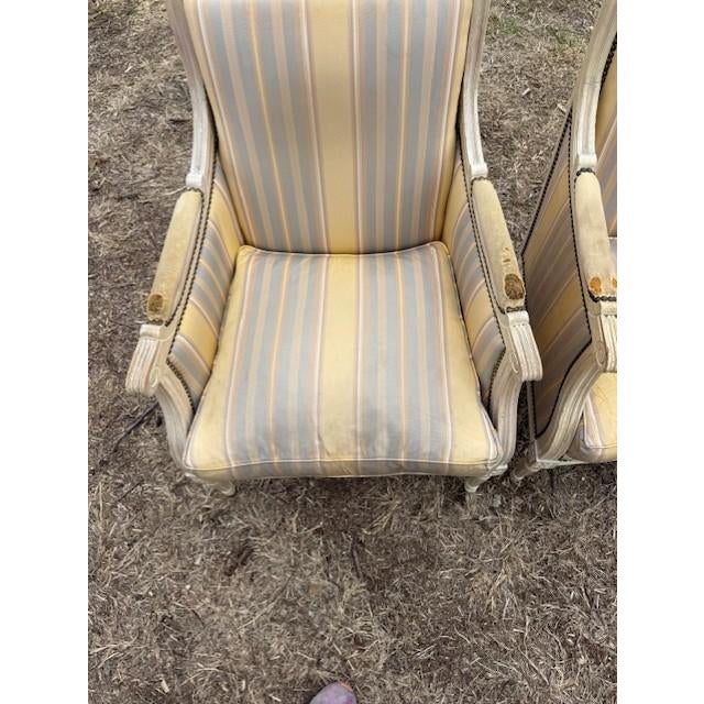 Large 19th Century Velvet French Louis XVI Bergere or Armchairs - A Pair For Sale - Image 14 of 15