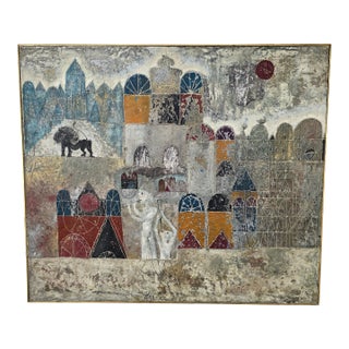 Mid Century Modern Italian Oil Painting Losi Cinello (1928-1982) Cityscape For Sale