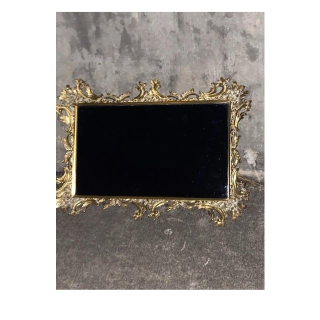 1940s Ornate Gilt Metal Framed Mirrored Vanity Tray With Rococo-Detailing. Ornate Rococo-Style Gilded Cast Metal Table Mirror. For Sale - Image 5 of 11