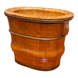 Chinese Staved Wood + Brass-Banded Baby Bathing Vessel, 19th Century For Sale