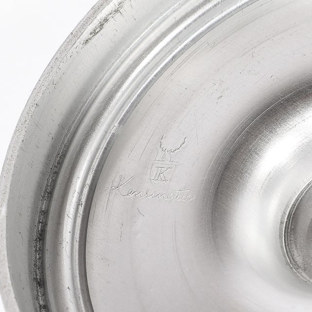 Pair of Art Deco Candle Holders in Brushed Aluminum & Glass Signed Kensington For Sale - Image 10 of 10