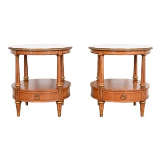 1970s Henredon French Regency Louis XVI Fruitwood and Gold Gilt Nightstands, Pair For Sale