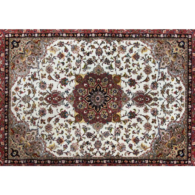 Textile Vintage Persian Silk and Wool Tabriz Rug For Sale - Image 7 of 14